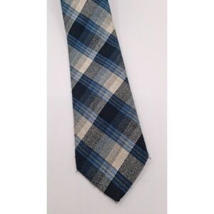 Bronzini Plaid Necktie Mens  Navy Blue  Vintage Formal